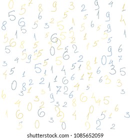 Hand drawn numbers. .  Scribbled handwritten numbers for  card, poster, banner. Vector background with color numbers in primitive style. Simple pattern for your design.