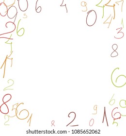 Hand drawn numbers. .  Scribbled handwritten numbers for  card, poster, banner. Vector background with color numbers in primitive style. Simple pattern for your design.