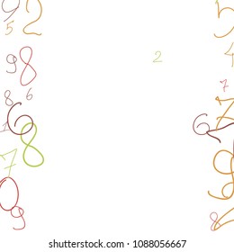 Hand drawn numbers. .  Scribbled handwritten numbers for  card, poster, banner. Vector background with color numbers in primitive style. Simple pattern for your design.