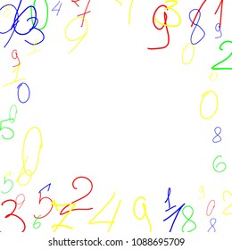 Hand drawn numbers. .  Scribbled handwritten numbers for  card, poster, banner. Vector background with color numbers in primitive style. Simple pattern for your design.