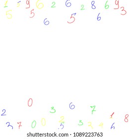 Hand drawn numbers. Scribbled handwritten numbers for  card, poster, banner. Vector background with color numbers in primitive style. Simple pattern for your design.