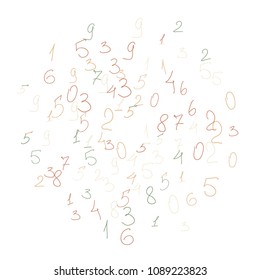 Hand drawn numbers. .  Scribbled handwritten numbers for  card, poster, banner. Vector background with color numbers in primitive style. Simple pattern for your design.