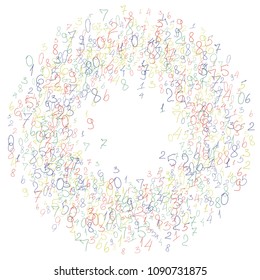 Hand drawn numbers. .  Scribbled handwritten numbers for  card, poster, banner. Vector background with color numbers in primitive style. Simple pattern for your design.