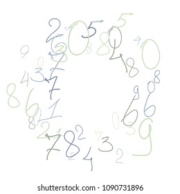 Hand drawn numbers. Scribbled handwritten numbers for  card, poster, banner. Vector background with color numbers in primitive style. Simple pattern for your design.