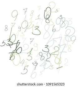 Hand drawn numbers. .  Scribbled handwritten numbers for  card, poster, banner. Vector background with color numbers in primitive style. Simple pattern for your design.