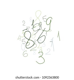 Hand drawn numbers. Scribbled handwritten numbers for  card, poster, banner. Vector background with color numbers in primitive style. Simple pattern for your design.