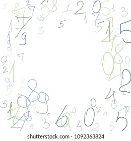 Hand drawn numbers. .  Scribbled handwritten numbers for  card, poster, banner. Vector background with color numbers in primitive style. Simple pattern for your design.