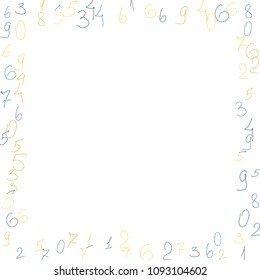 Hand drawn numbers. .  Scribbled handwritten numbers for  card, poster, banner. Vector background with color numbers in primitive style. Simple pattern for your design.
