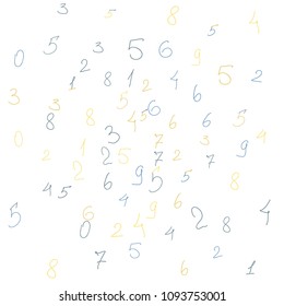 Hand drawn numbers. .  Scribbled handwritten numbers for  card, poster, banner. Vector background with color numbers in primitive style. Simple pattern for your design.