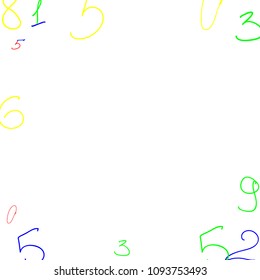 Hand drawn numbers. .  Scribbled handwritten numbers for  card, poster, banner. Vector background with color numbers in primitive style. Simple pattern for your design.