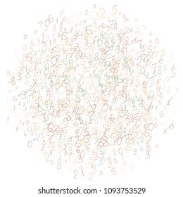 Hand drawn numbers. .  Scribbled handwritten numbers for  card, poster, banner. Vector background with color numbers in primitive style. Simple pattern for your design.