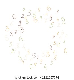 Hand drawn numbers. Scribbled handwritten numbers for  card, poster, banner. Vector background with color numbers in primitive style. Simple pattern for your design.