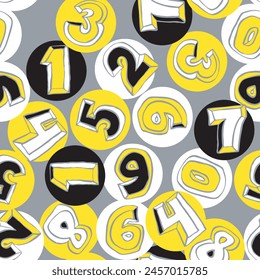 Números dibujados a mano patrón de Vector sin fisuras para el fondo digital, el Fondo de pantalla y la impresión textil. Dibujo de dibujos animados. Educación y finanzas, letras escolares matemáticas.