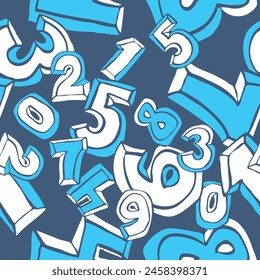 Hand drawn numbers seamless vector pattern for digital background, wallpaper and textile print. Cartoon style drawing. Education and finance theme, school lettering mathematic.