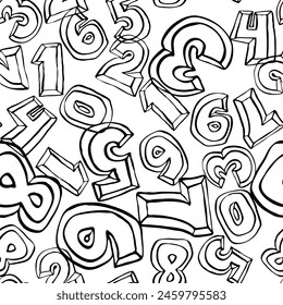 Hand drawn numbers seamless vector pattern for digital background, wallpaper and textile print. Cartoon style drawing. Education and finance theme, school lettering mathematic.