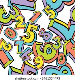 Hand drawn numbers seamless vector pattern for digital background, wallpaper and textile print. Cartoon style drawing. Education and finance theme, school lettering mathematic.