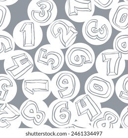 Números dibujados a mano patrón de Vector sin fisuras para el fondo digital, el Fondo de pantalla y la impresión textil. Dibujo de dibujos animados. Educación y finanzas, letras escolares matemáticas.