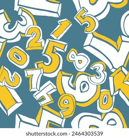 Números dibujados a mano patrón de Vector sin fisuras para el fondo digital, el Fondo de pantalla y la impresión textil. Dibujo de dibujos animados. Educación y finanzas, letras escolares matemáticas.