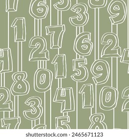 Hand drawn numbers seamless vector pattern for digital background, wallpaper and textile print. Cartoon style drawing. Education and finance theme, school lettering mathematic.