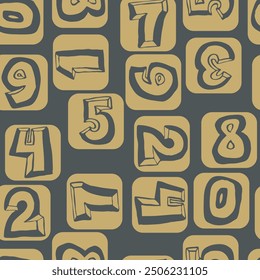 Hand drawn numbers seamless vector pattern for digital background, wallpaper and textile print. Cartoon style drawing. Education and finance theme, school lettering mathematic.