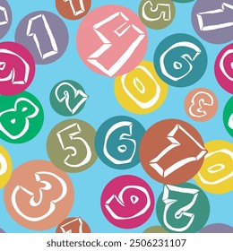 Hand drawn numbers seamless vector pattern for digital background, wallpaper and textile print. Cartoon style drawing. Education and finance theme, school lettering mathematic.