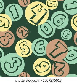 Hand drawn numbers seamless vector pattern for digital background, wallpaper and textile print. Cartoon style drawing. Education and finance theme, school lettering mathematic.