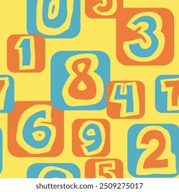 Hand drawn numbers seamless vector pattern for digital background, wallpaper and textile print. Cartoon style drawing. Education and finance theme, school lettering mathematic.