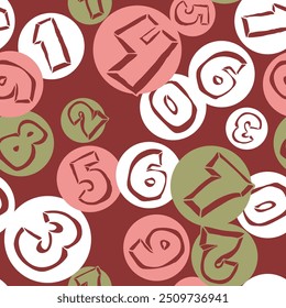 Hand drawn numbers seamless vector pattern for digital background, wallpaper and textile print. Cartoon style drawing. Education and finance theme, school lettering mathematic.