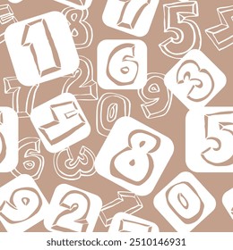 Hand drawn numbers seamless vector pattern for digital background, wallpaper and textile print. Cartoon style drawing. Education and finance theme, school lettering mathematic.