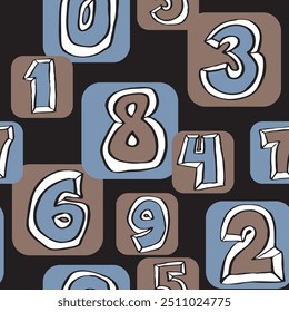 Handgezeichnete Zahlen nahtloses Vektormuster für digitalen Hintergrund, Tapete und Stoffdruck. Zeichnen im Cartoon-Stil. Bildung und Finanzen Thema, Schule Schrift mathematisch.