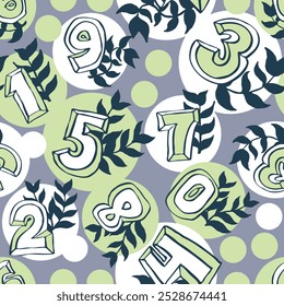 Hand drawn numbers seamless vector pattern for digital background, wallpaper and textile print. Cartoon style drawing. Education and finance theme, school lettering mathematic.