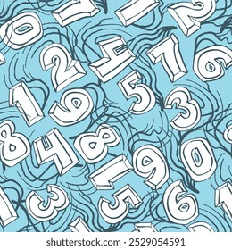 Hand drawn numbers seamless vector pattern for digital background, wallpaper and textile print. Cartoon style drawing. Education and finance theme, school lettering mathematic.