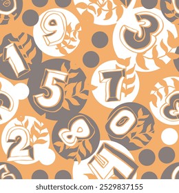 Hand drawn numbers seamless vector pattern for digital background, wallpaper and textile print. Cartoon style drawing. Education and finance theme, school lettering mathematic.