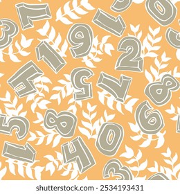 Hand drawn numbers seamless vector pattern for digital background, wallpaper and textile print. Cartoon style drawing. Education and finance theme, school lettering mathematic.
