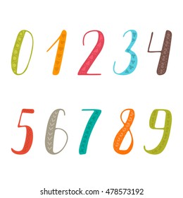 Hand drawn numbers set. Collection of colorful numbers. Vector illustration
