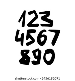 Hand drawn numbers set. Marker, brush stroke quirky numbers. Vector doodle illustrations