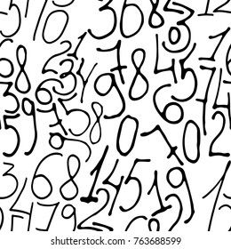 Hand drawn numbers. Stock vector illustration of a seamless pattern from numerical elements in black on white background.