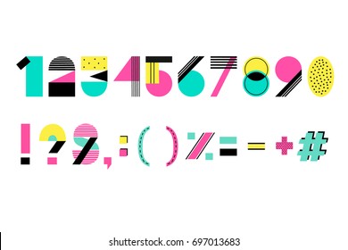 Hand Drawn numbers, symbols for creative summer alphabet