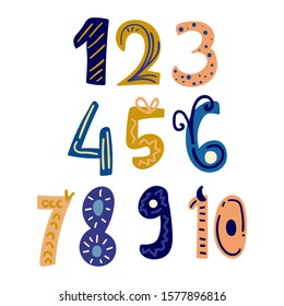 hand drawn numbers vector illustration. Creative abstract kids texture for fabric, wrapping, textile, wallpaper, apparel.