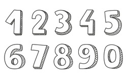 Hand Drawn Numbers Vector Isolated On White Background