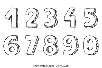 Hand drawn numbers vector isolated on white background