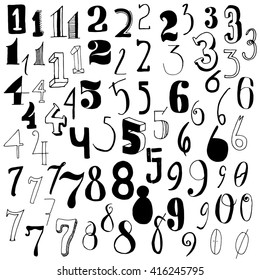 Hand Drawn Numbers Vector Set. Handwritten lettering collection. Hand drawn design elements.
