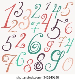 Hand drawn numbers. Vector sketch illustration isolated on white background.  Made in vector.