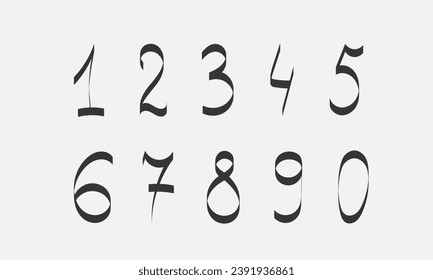 Handgezeichnete Zahlen. Handgeschriebene kalligraphische Zahlen. Vektorgrafik