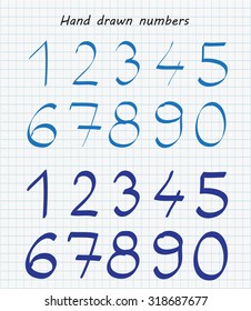 Hand drawn numbers.Grunge numbers set.Vector illustration.