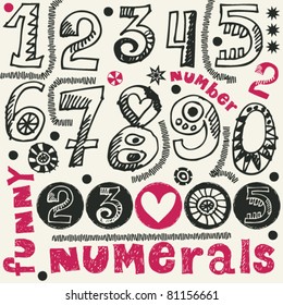 hand drawn numerals, funny doodles