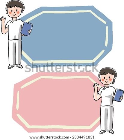 Hand drawn nurse frame illustration set men and women full body