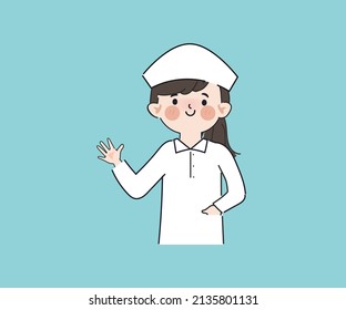Hand drawn a nurse with uniform clipart gesture pose character.