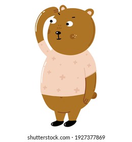 Hand drawn nursery poster with bear animal.