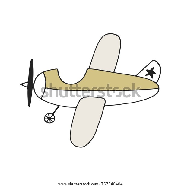 Hand drawn nursery poster with cartoon\
plane. Color vector\
illustration.